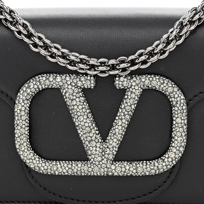 Valentino Garavani Calfskin Crystal Vlogo Small Loco Shoulder Bag Black 8 of 11