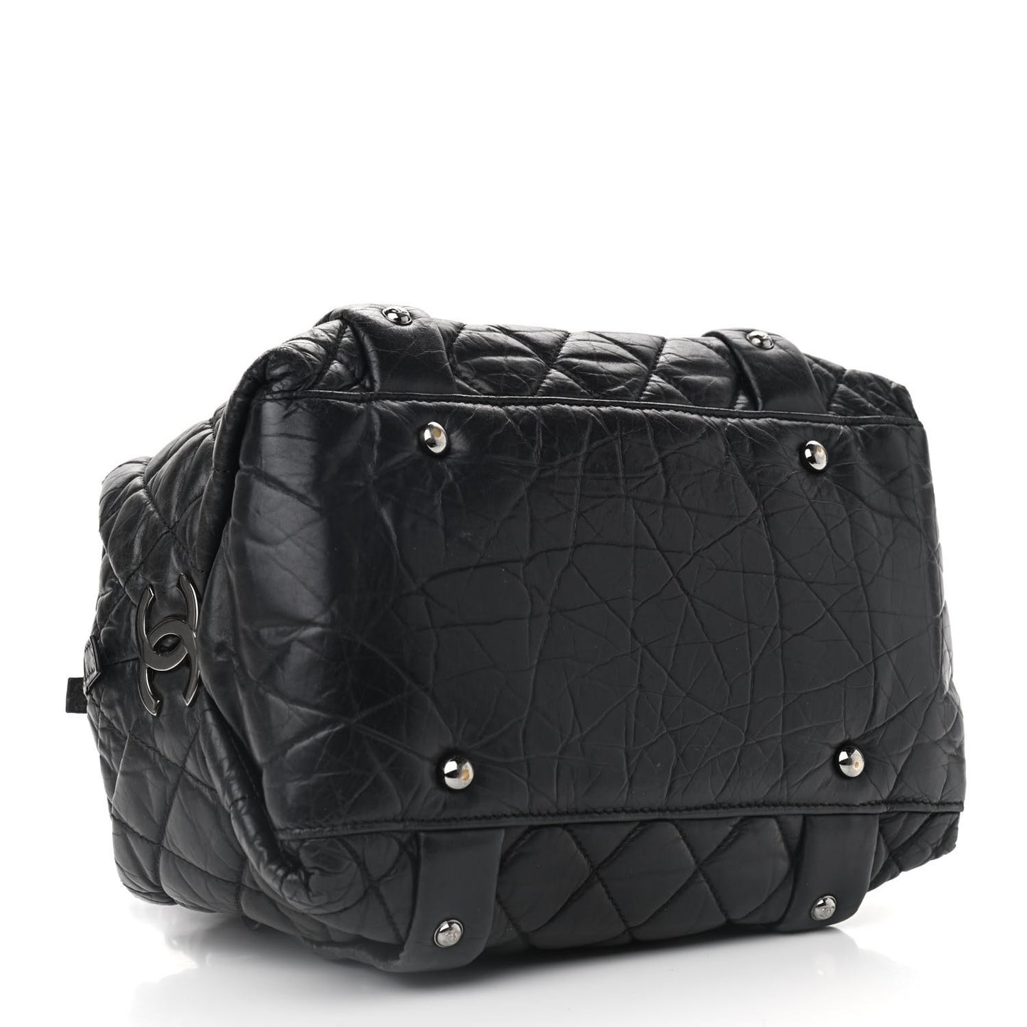 Distressed Lambskin Lady Braid Small Tote Black
