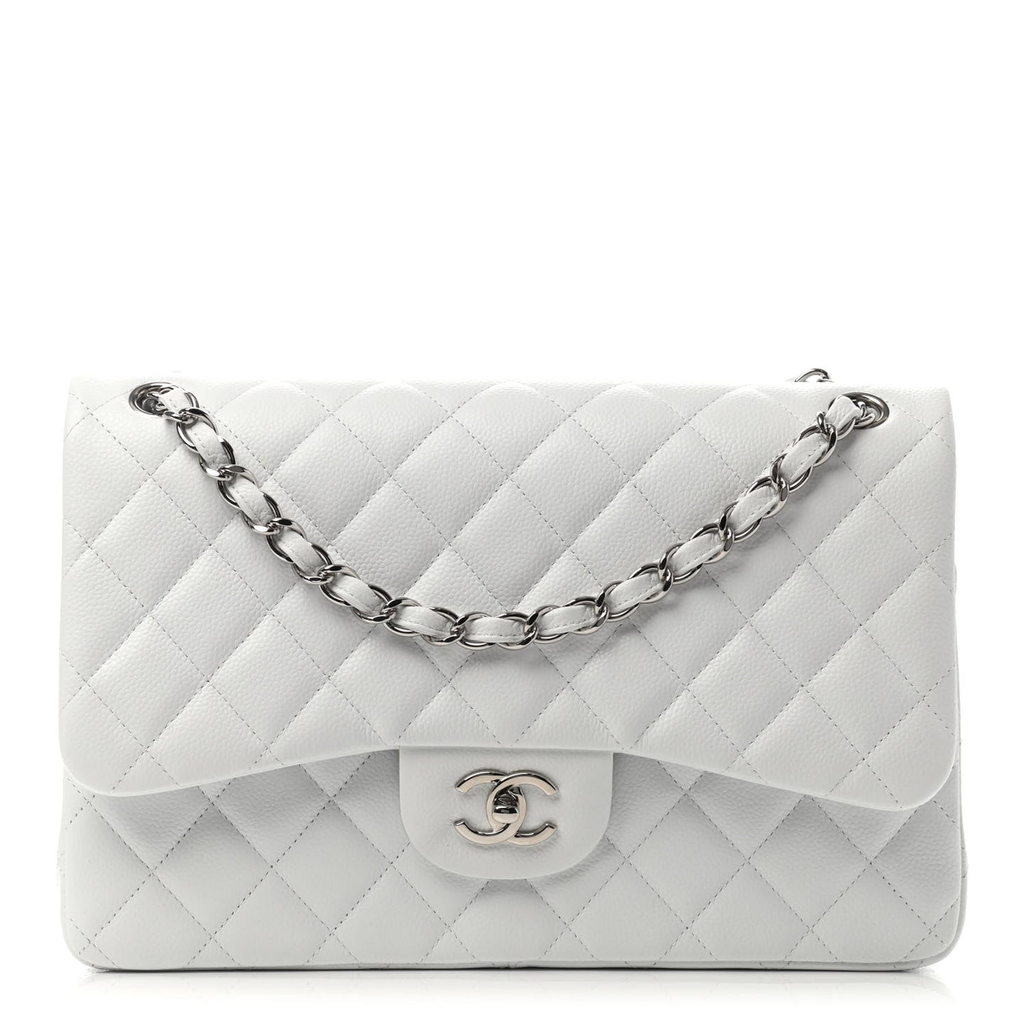 Caviar Quilted Jumbo Double Flap White