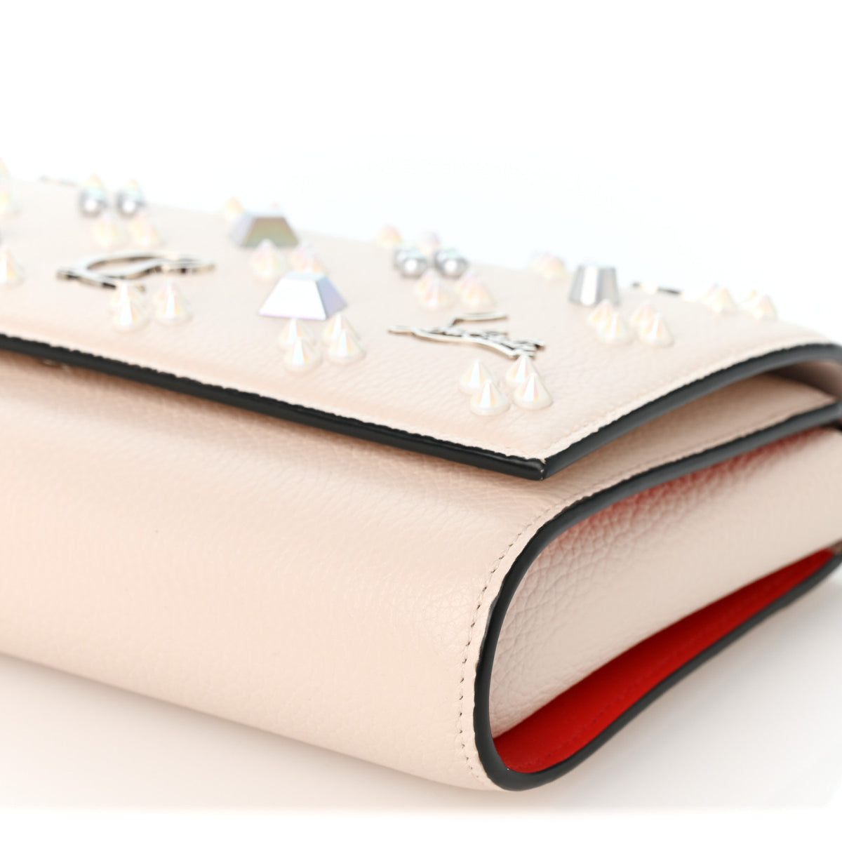 Calfskin Spikes Loubinthesky Paloma Clutch Leche