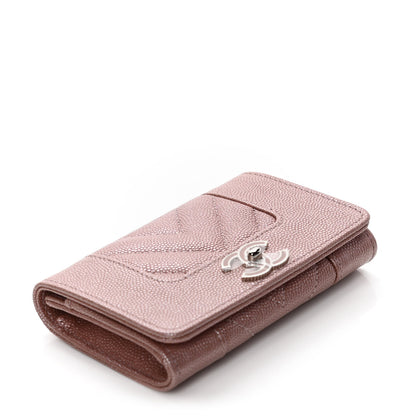 Chanel Metallic Caviar Chevron Quilted Vintage Mademoiselle Flap Card Holder Pink 3 of 4