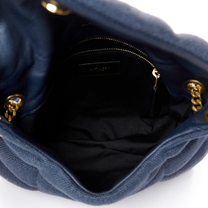 Saint Laurent Canvas Quilted Small Loulou Puffer Monogram Chain Satchel Marine 5 of 11