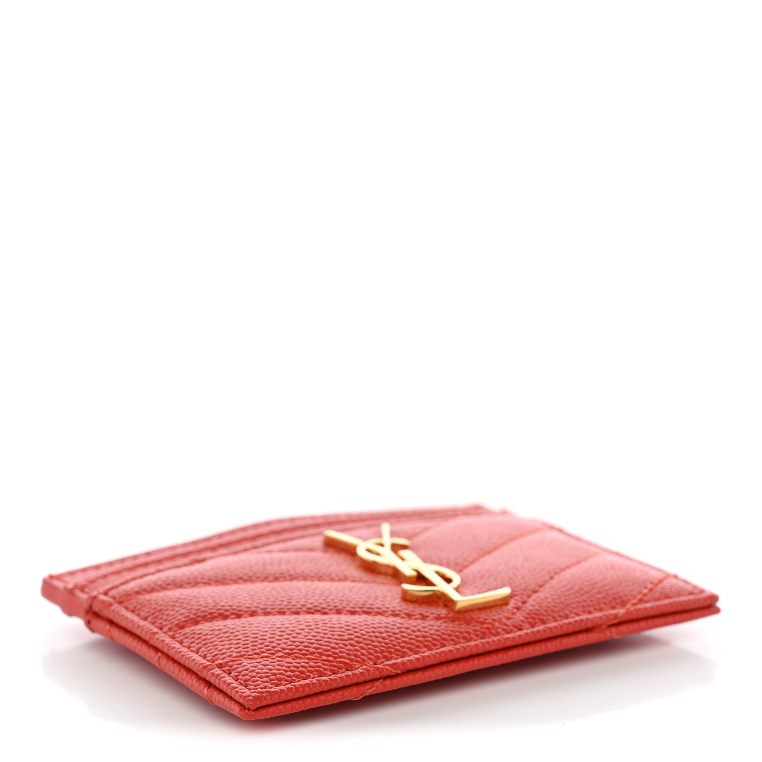 Saint Laurent Grain De Poudre Matelasse Chevron Monogram Credit Card Case Deep Mandarin 4 of 7