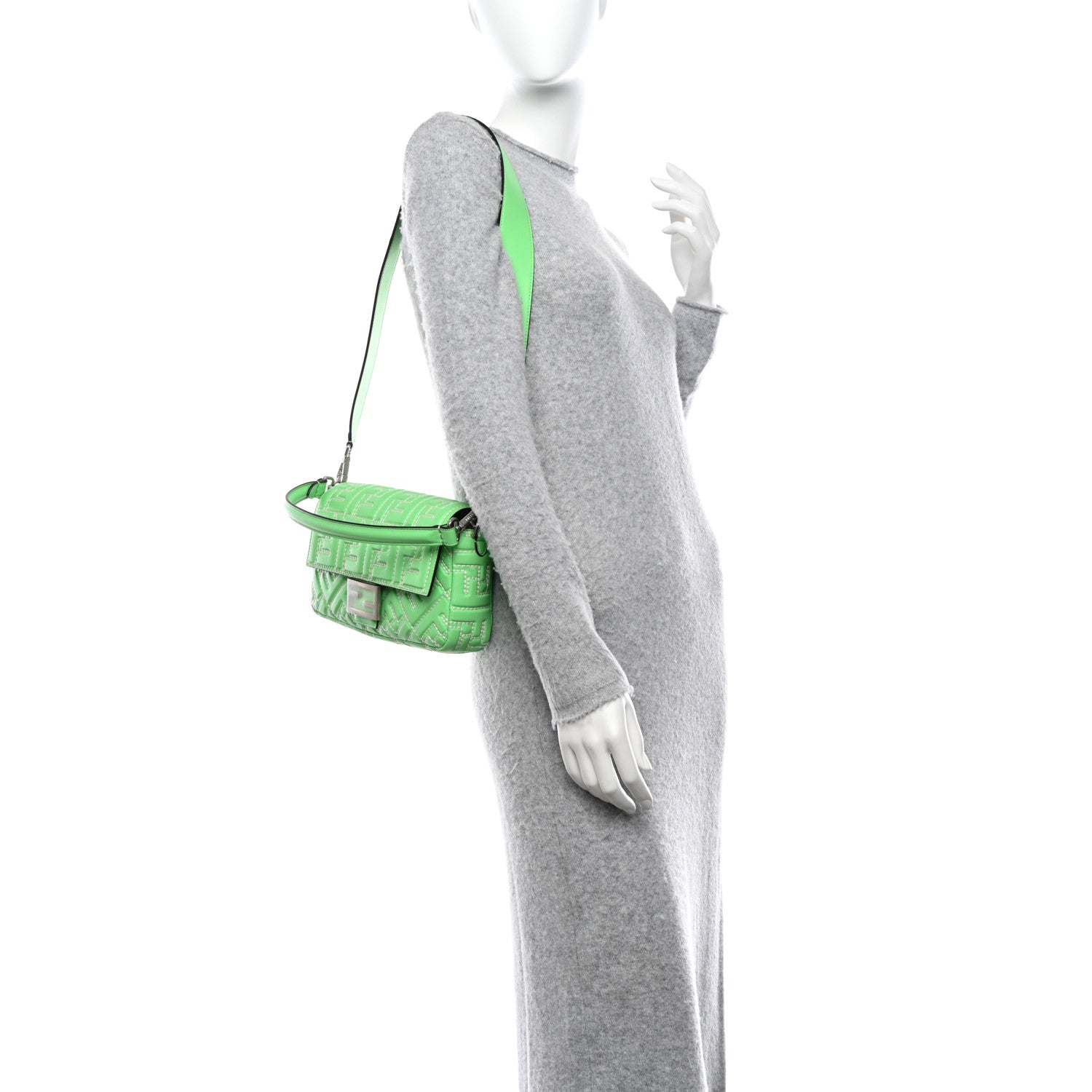 Fendi Nappa Stitched FF 1974 Embossed Baguette Edamame 2 of 10