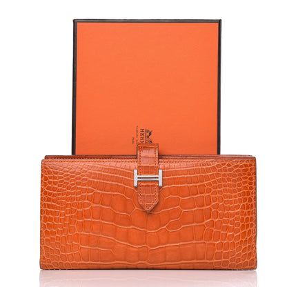 Hermes Shiny Alligator Bearn Wallet Orange 10 of 10