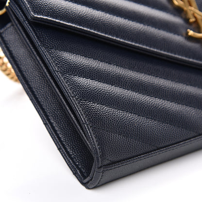 Saint Laurent Grain de Poudre Matelasse Chevron Medium Monogram Chain Wallet Navy 7 of 9