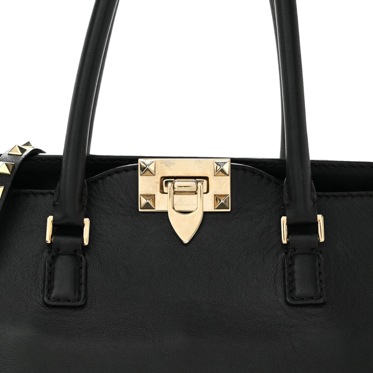 Vitello Rockstud Double Handle Tote Black