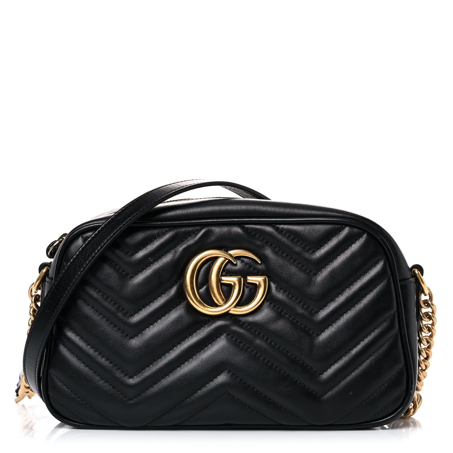 Gucci Calfskin Matelasse Small GG Marmont Chain Shoulder Bag Black 1 of 18