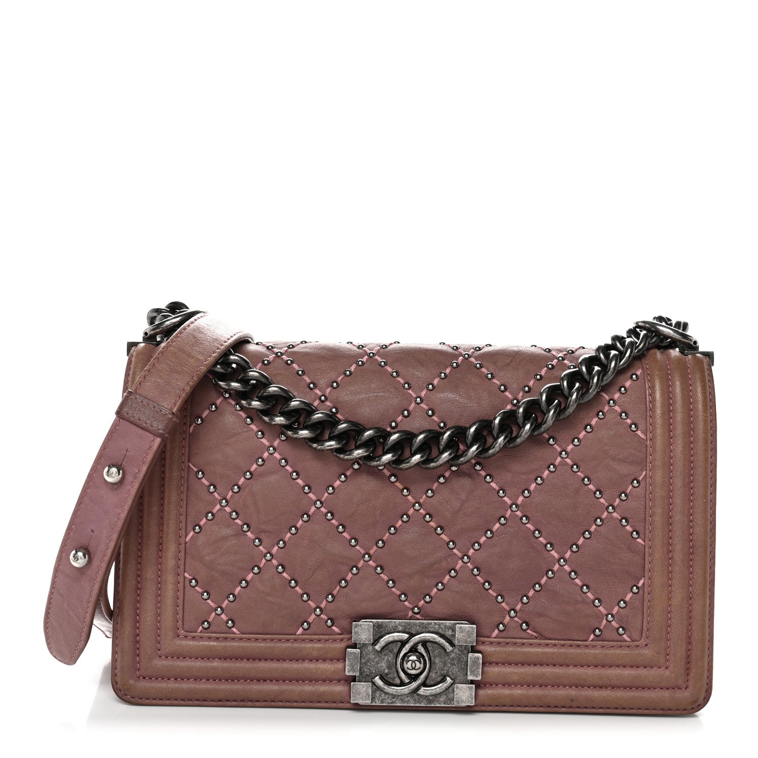 Chanel Crumpled Lambskin Medium Studded Boy Flap Pink 1 of 10