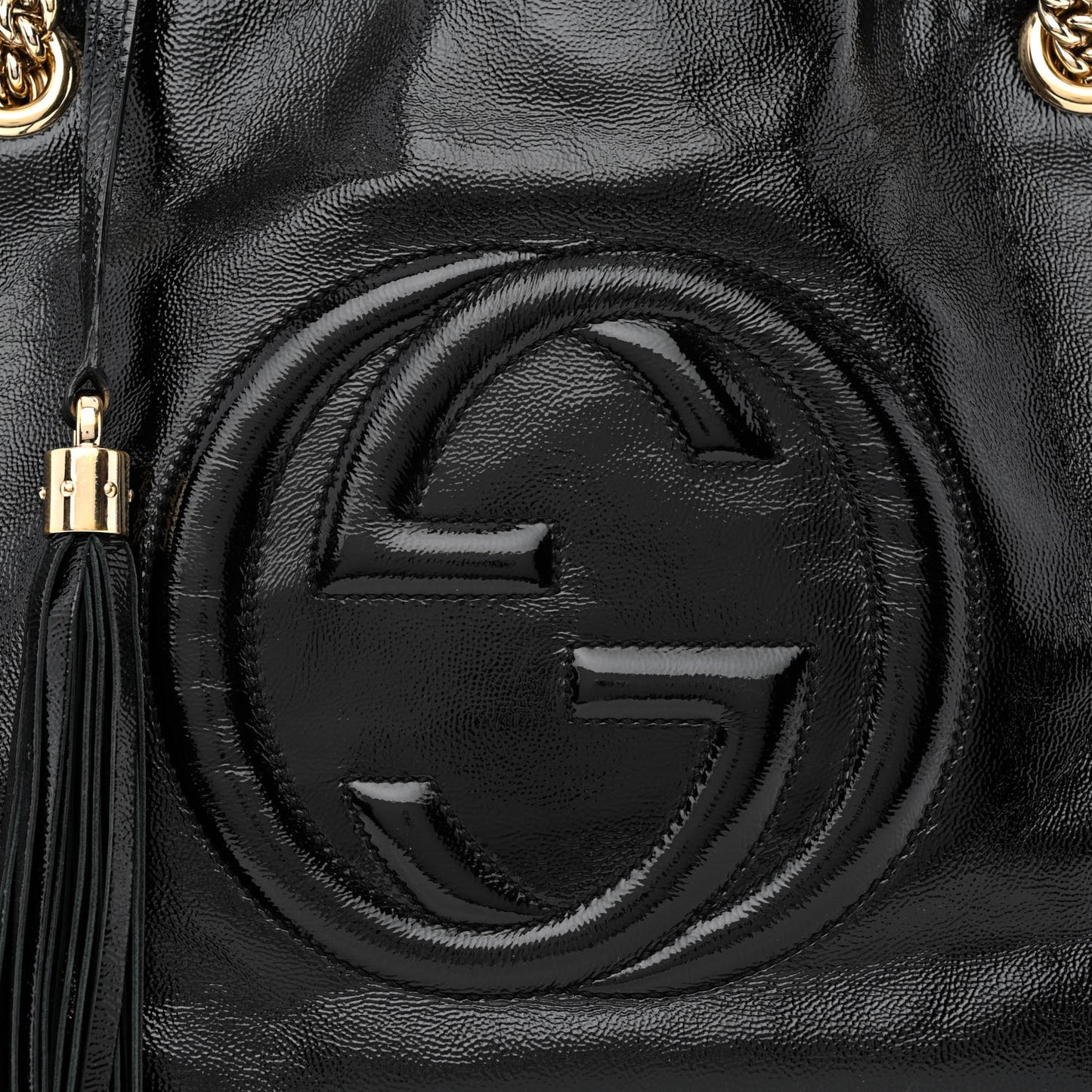 Patent Medium Soho Chain Shoulder Bag Black