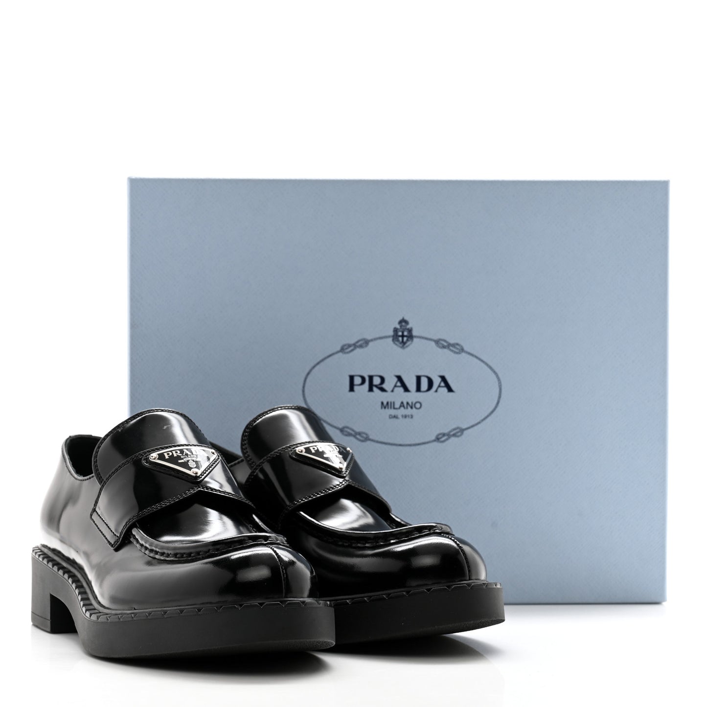 Spazzolato Metal Triangle Logo 50mm Loafers 38.5 Black