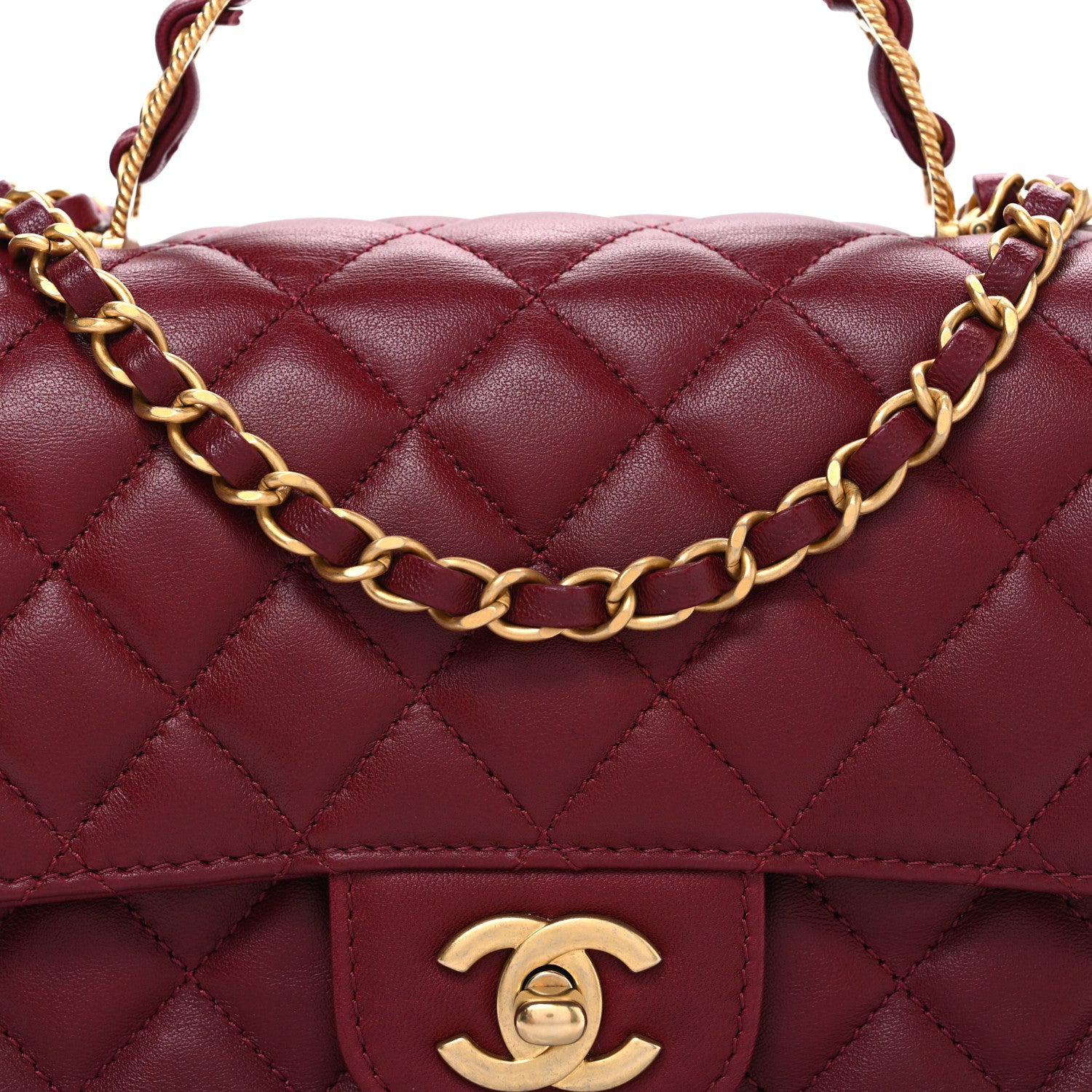 Chanel Lambskin Quilted Small Metal Top Handle Rectangular Flap Burgundy 8 of 10