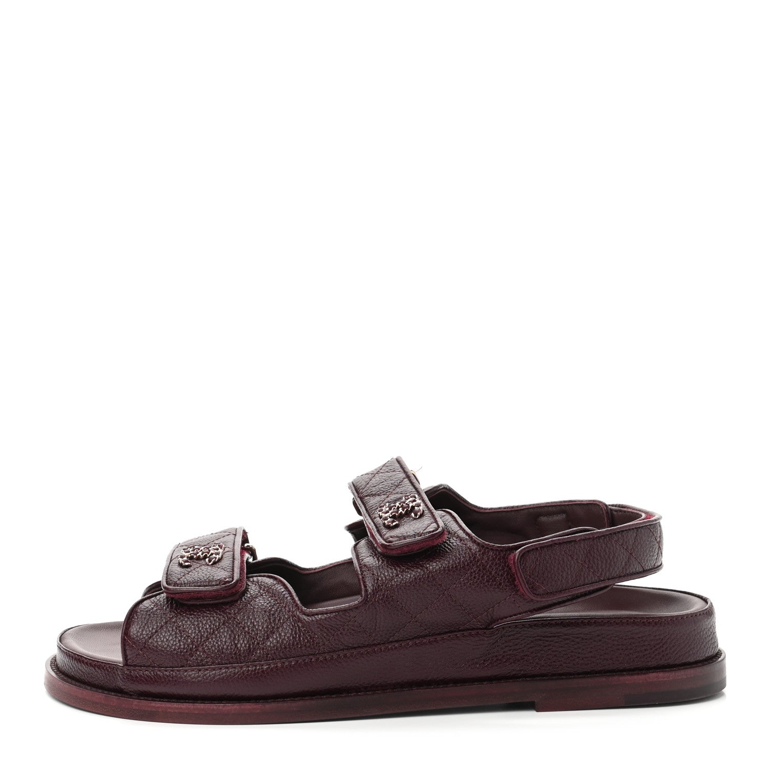 Chanel Grained Calfskin Quilted Velcro Dad Sandals 41 Burgundy 1 of 9