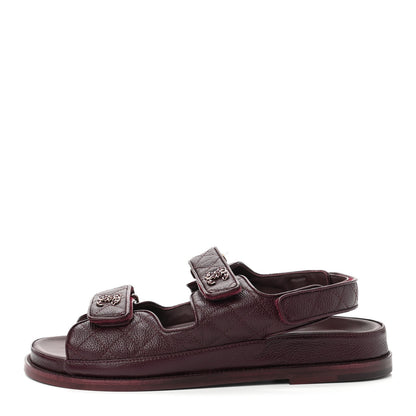 Chanel Grained Calfskin Quilted Velcro Dad Sandals 41 Burgundy 1 of 9