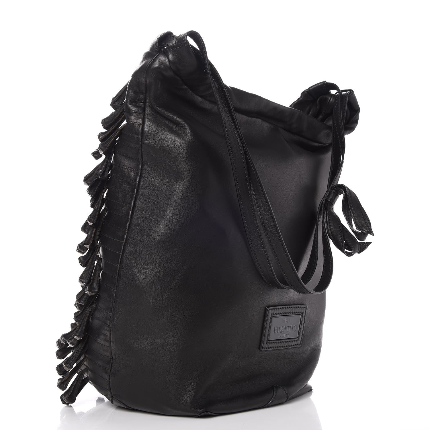 Valentino Garavani Lambskin Rockstud Fringe Bucket Black 3 of 10