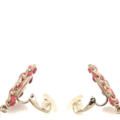 Chanel Crystal Lambskin Chain CC Hoop Clip On Earrings Pink Gold 3 of 4