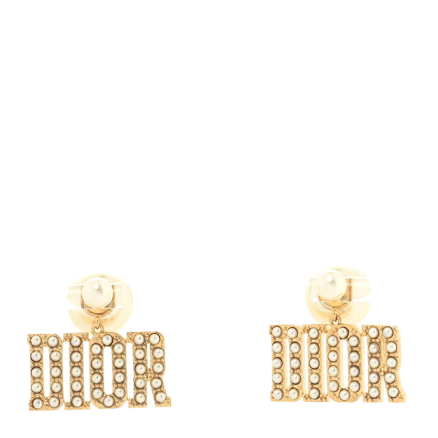 Christian Dior Metal Pearl Tribal Drop Earrings Gold 1 of 3