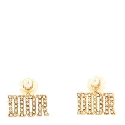 Christian Dior Metal Pearl Tribal Drop Earrings Gold 1 of 3