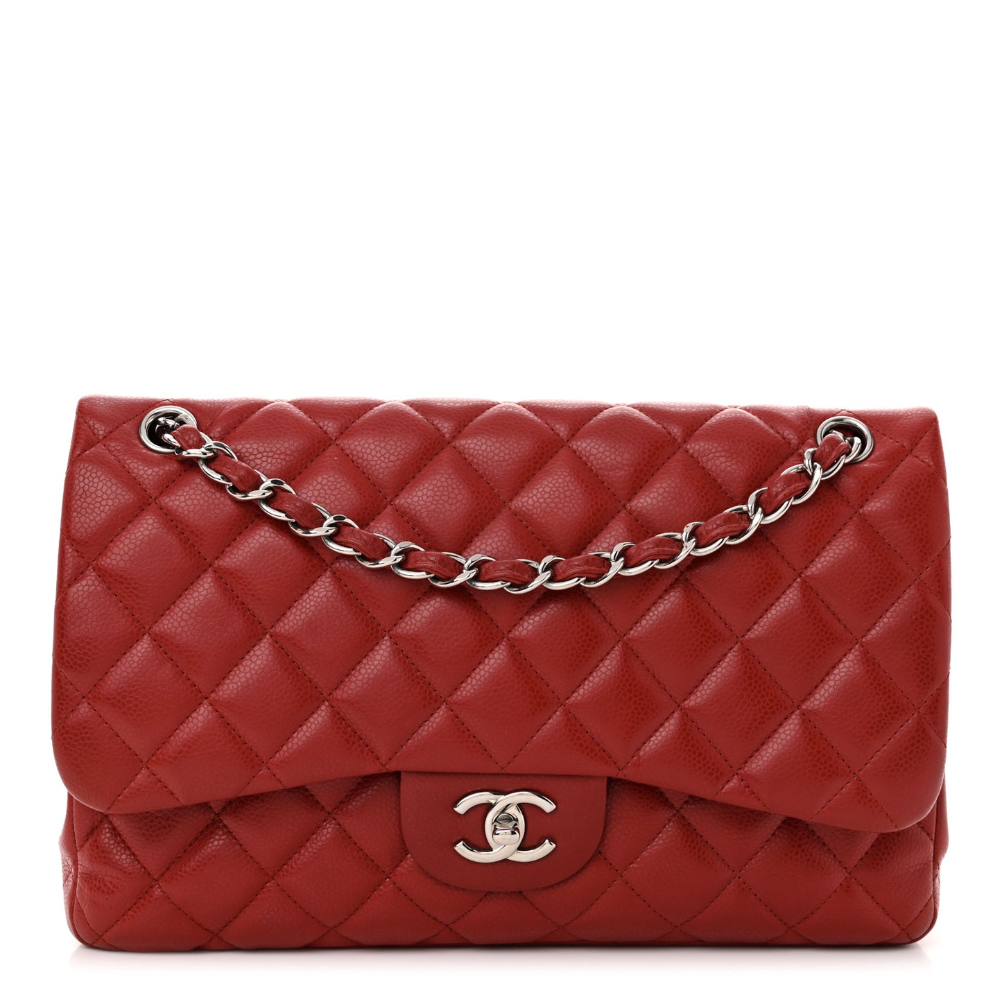 Caviar Quilted Jumbo Double Flap Red