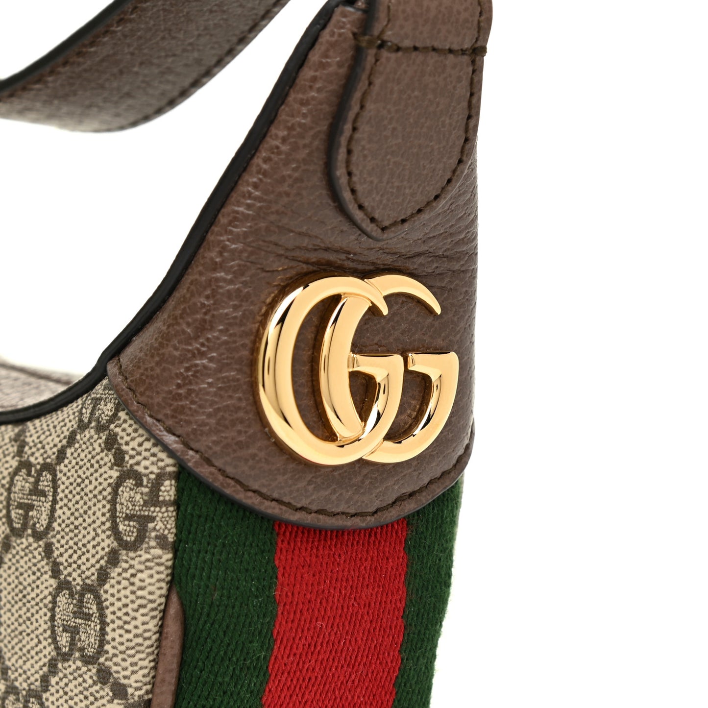 GG Supreme Monogram Textured Calfskin Web Mini Ophidia Half Moon Hobo Beige Ebony New Acero