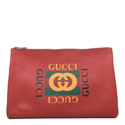 Gucci Pebbled Calfskin Large Logo Portfolio Clutch Hibiscus Red 1 of 7