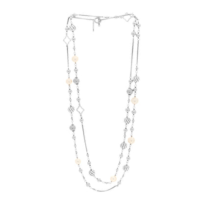 David Yurman Sterling Silver Freshwater Cultured Pearl Quatrefoil Long Chain Necklace 3 of 4