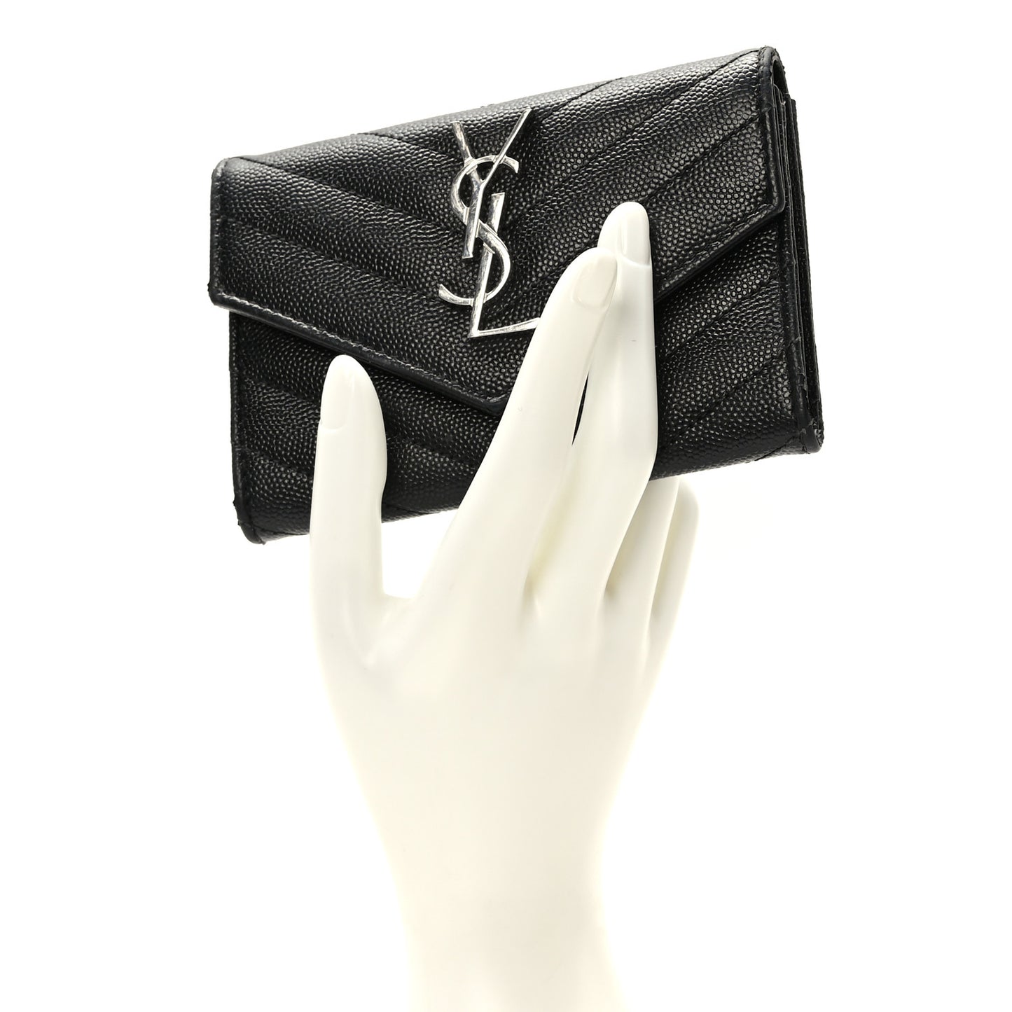 Grain De Poudre Matelasse Chevron Small Monogram Envelope Wallet Black