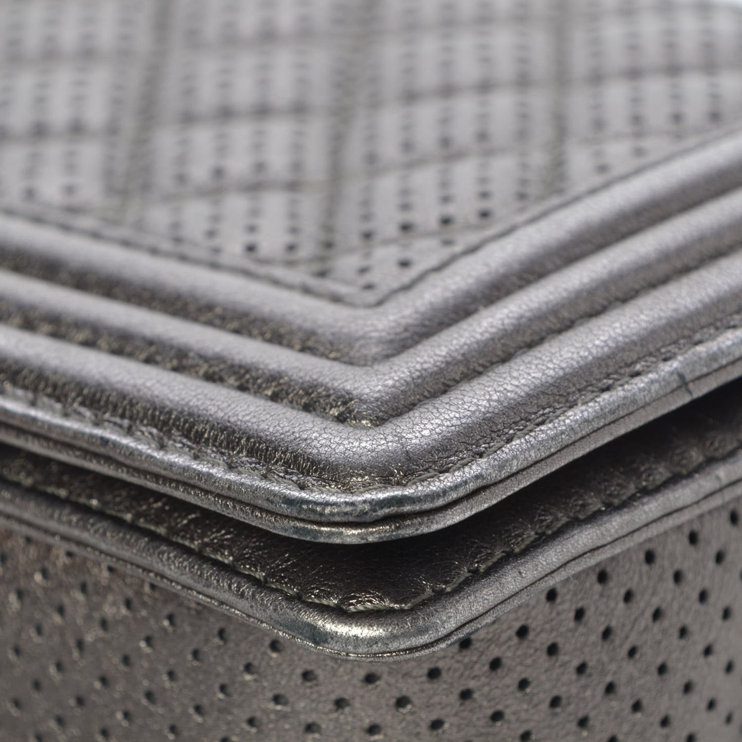 Metallic Lambskin Perforated Medium Boy Flap Dark Silver