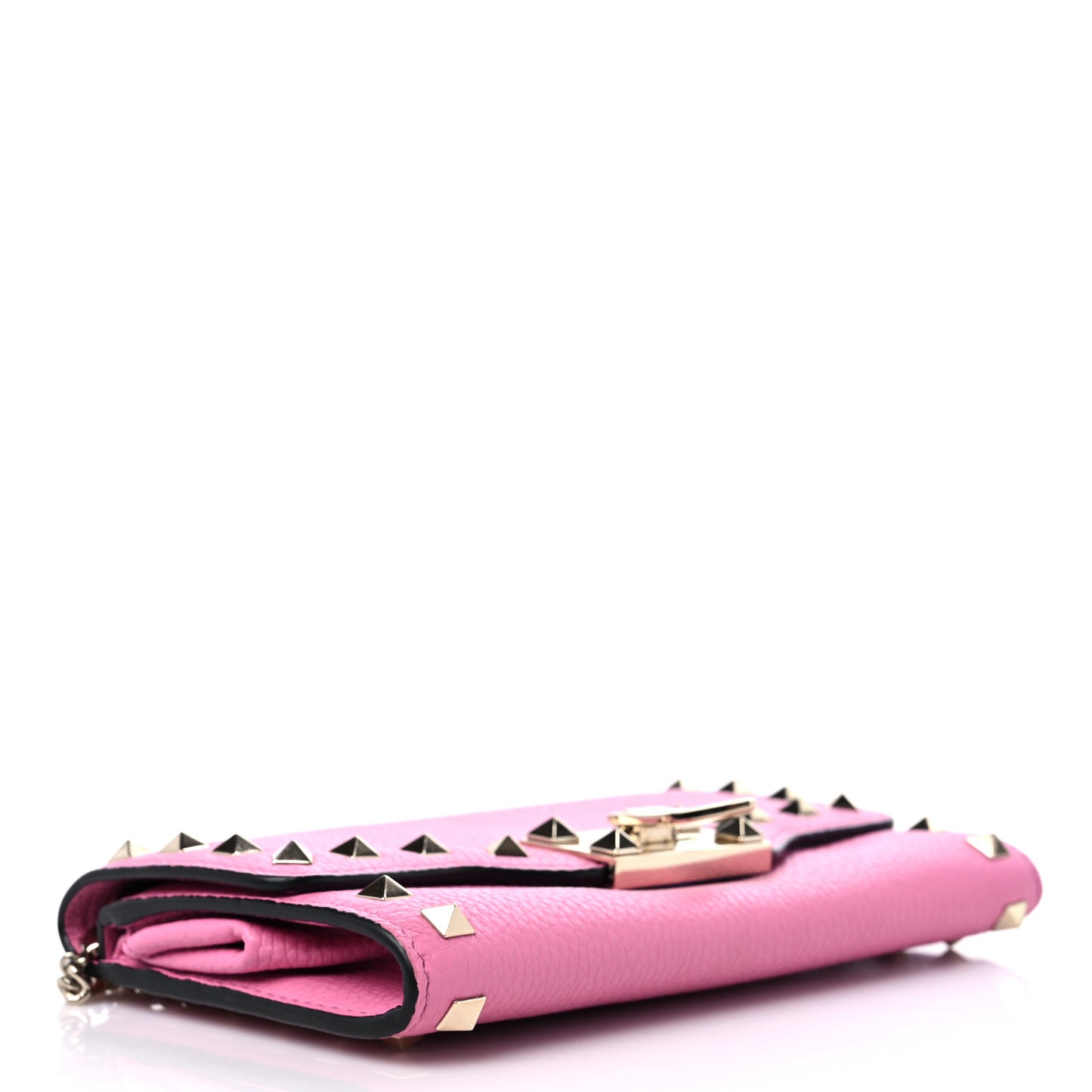 Pebbled Calfskin Rockstud Flip Lock Wallet On Chain Dawn Pink