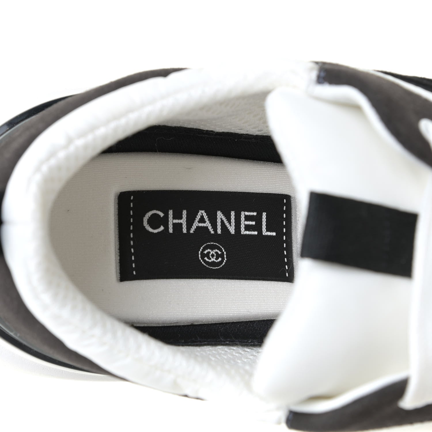 Chanel Nylon Calfskin Suede Womens CC Sneakers 39.5 White Black 11 of 12