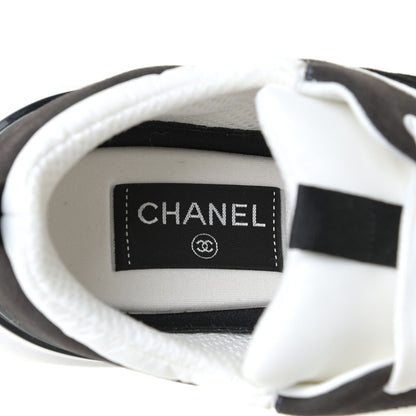 Chanel Nylon Calfskin Suede Womens CC Sneakers 39.5 White Black 11 of 12