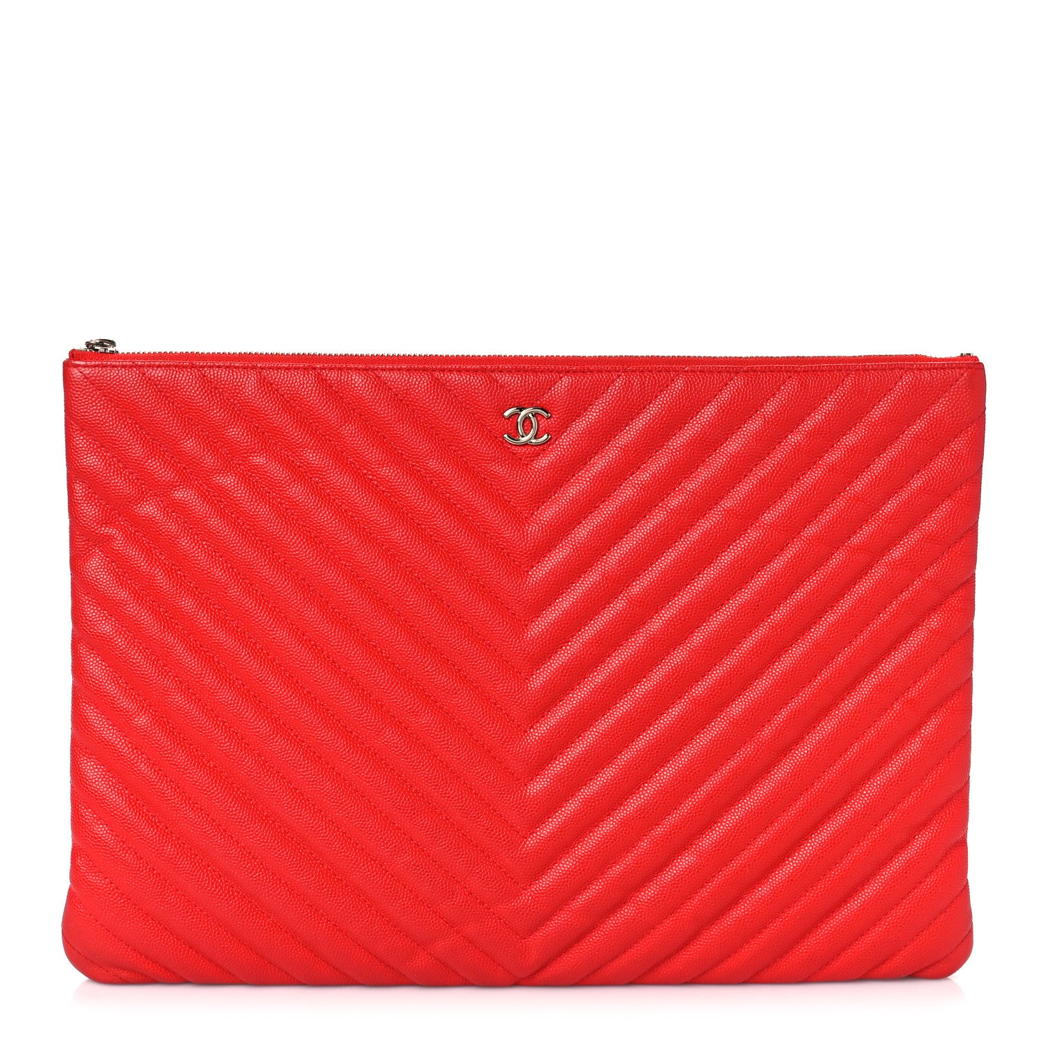 Chanel Caviar Chevron Quilted Medium Cosmetic Case Red 1 of 9