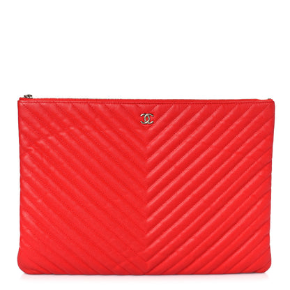 Chanel Caviar Chevron Quilted Medium Cosmetic Case Red 1 of 9