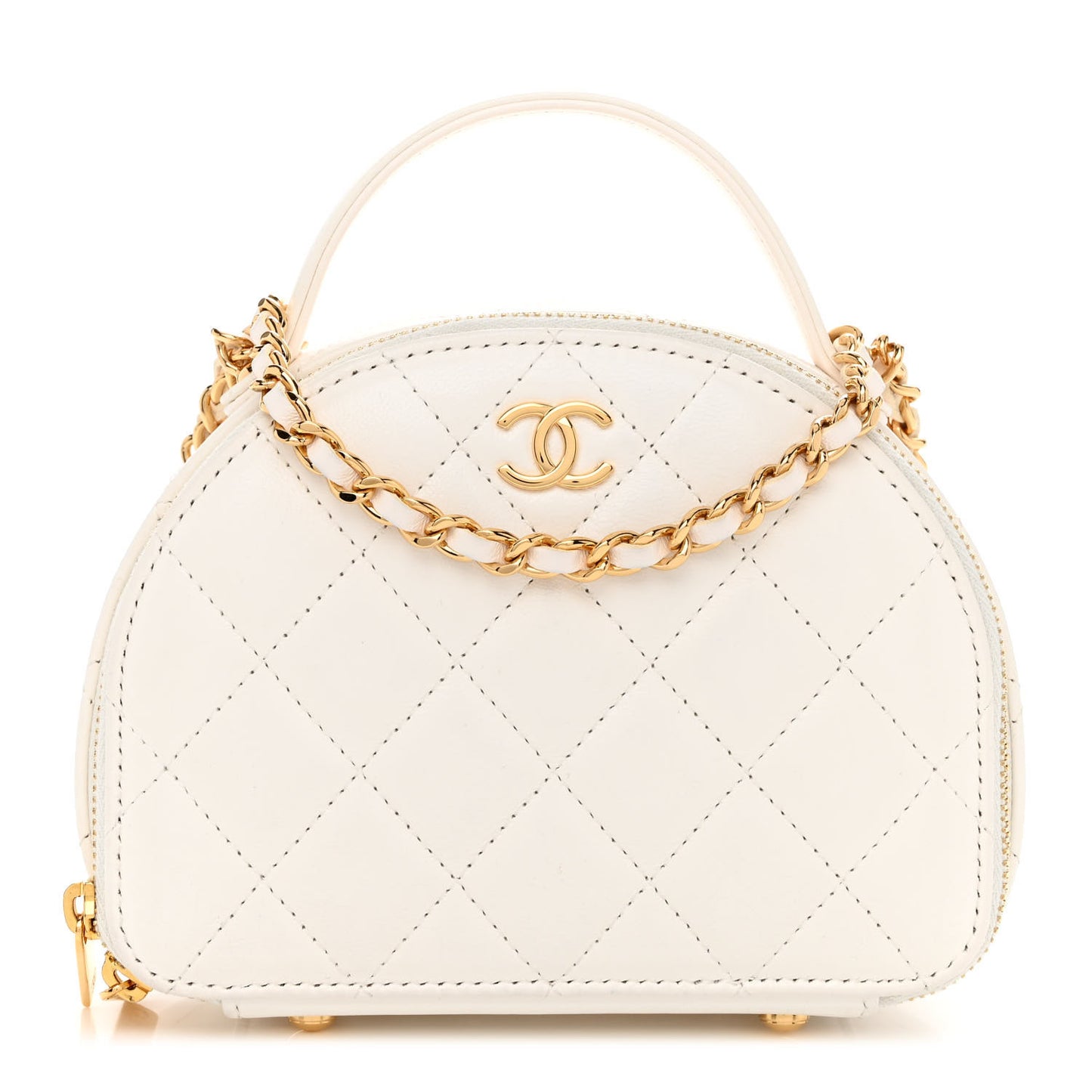 Lambskin Quilted Small Chic Riviera Top Handle Vanity Case White
