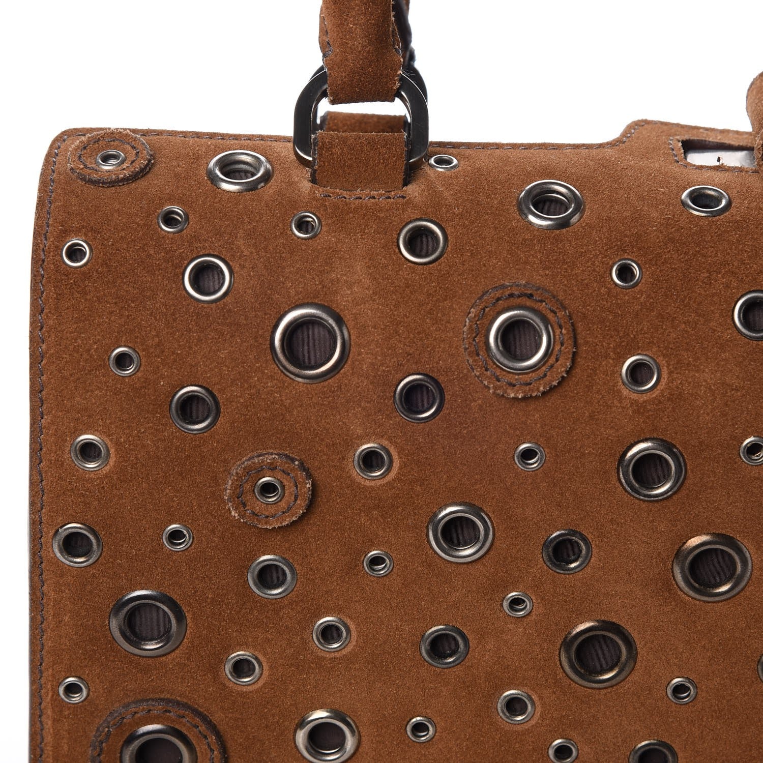 Prada Suede Grommet Frame Satchel Tabacco 9 of 22