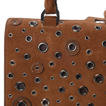 Prada Suede Grommet Frame Satchel Tabacco 9 of 22