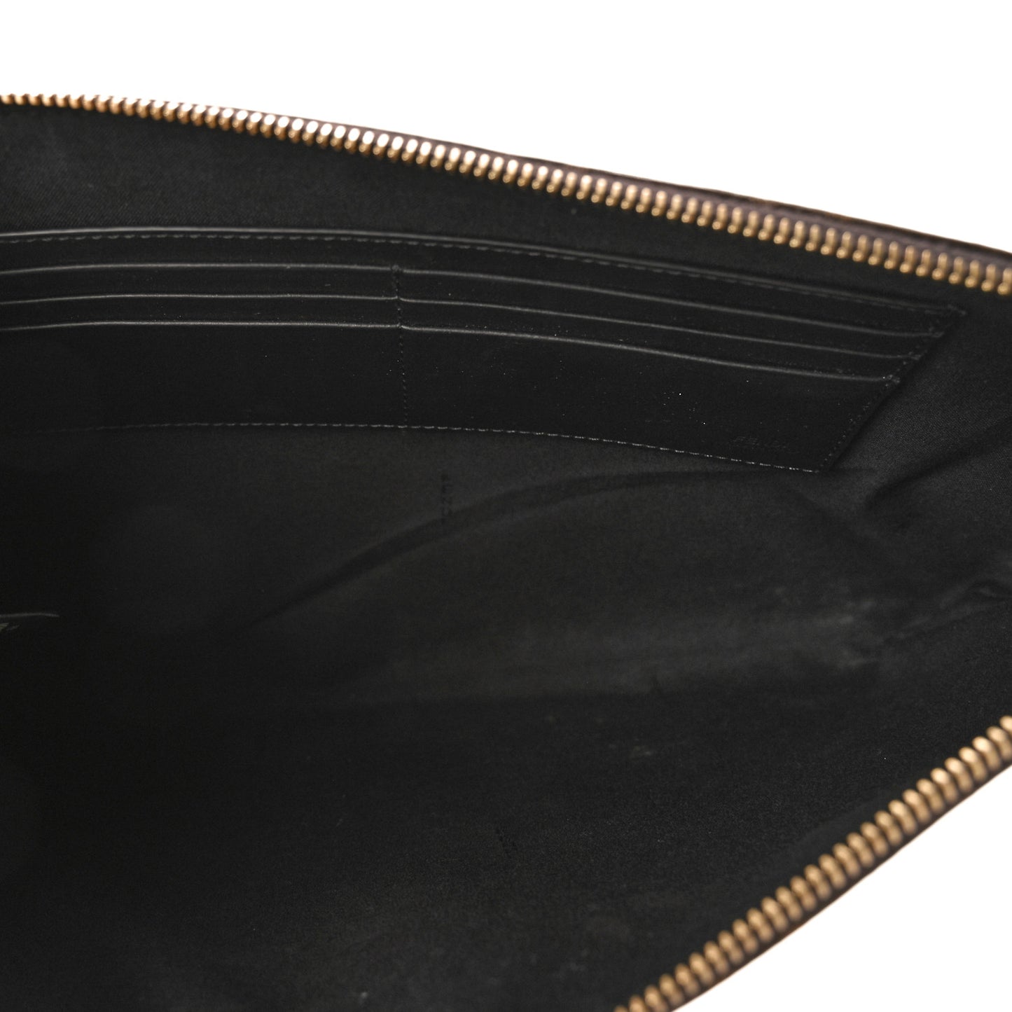 Glazed Fabric Vitello Century FF 1974 Stamp Patch Large Flat Pouch Mogano Panna Black
