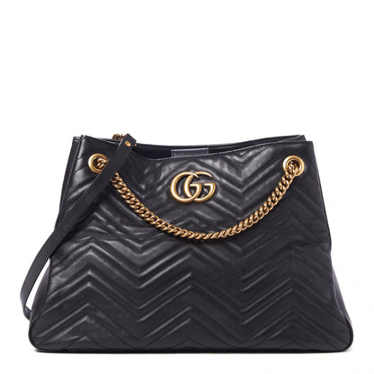 Gucci Calfskin Matelasse Medium GG Marmont Shoulder Tote Bag Black 1 of 8