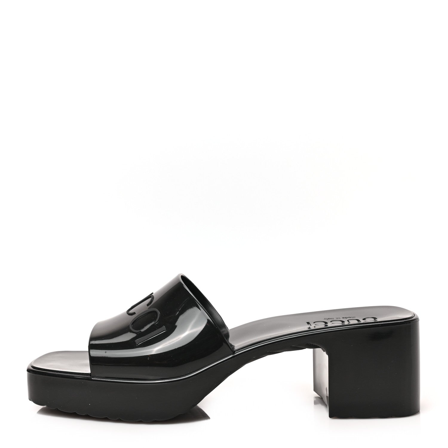 Gucci Rubber Gucci Logo Womens Platform 20/60mm Slide Sandals 37 Black 1 of 8