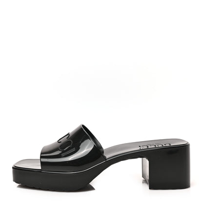 Gucci Rubber Gucci Logo Womens Platform 20/60mm Slide Sandals 37 Black 1 of 8