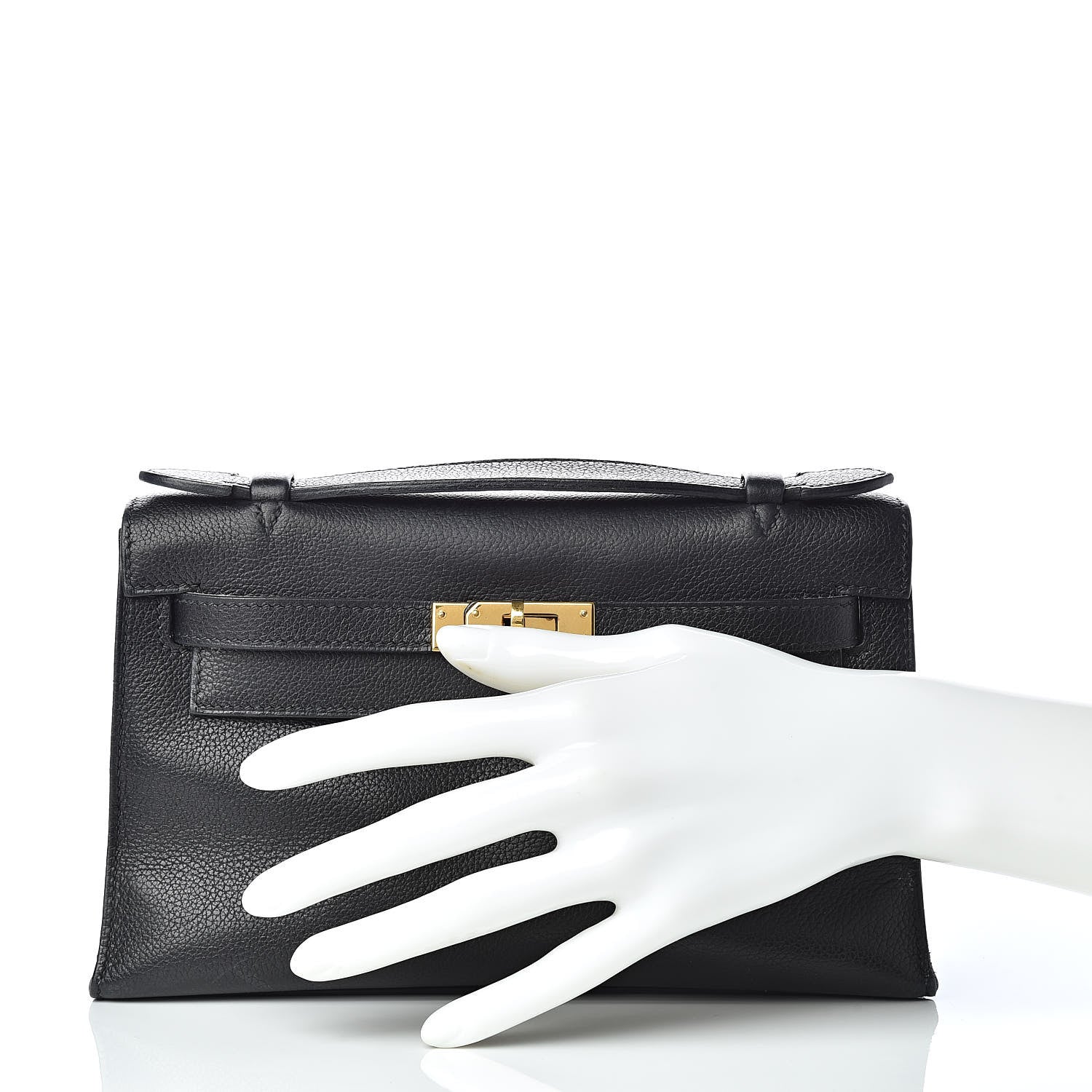 Hermes Evergrain Kelly Pochette Clutch Black 2 of 19