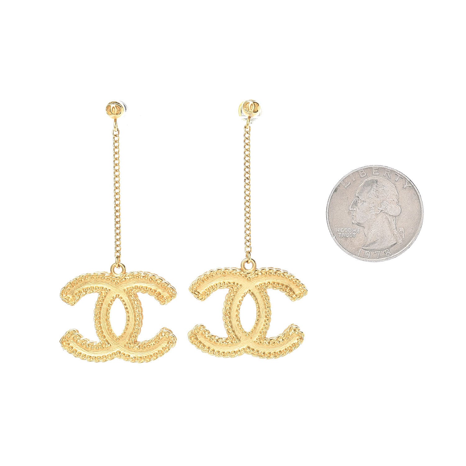 Chanel CC Drop Earrings Matte Gold 2 of 5