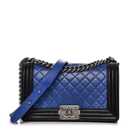 Chanel Lambskin Quilted Medium Boy Flap Black Blue 1 of 12