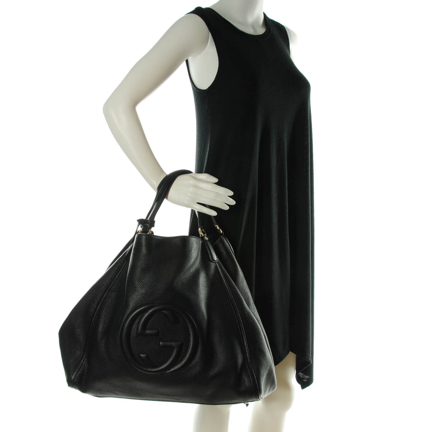 Pebbled Calfskin Large Soho Shoulder Bag Black