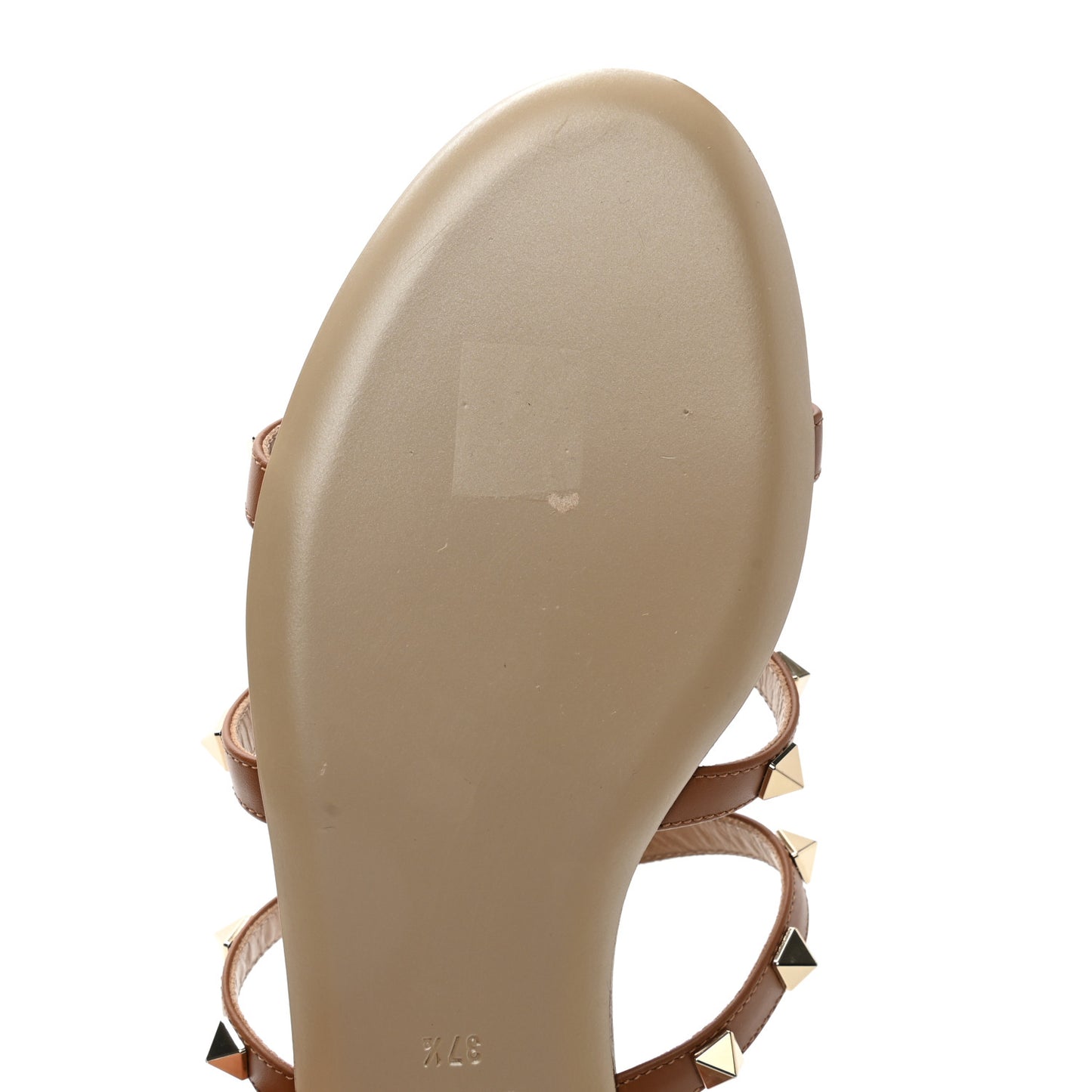 Nappa Rockstud Caged Flat Slide Sandals 37.5 Cuoio