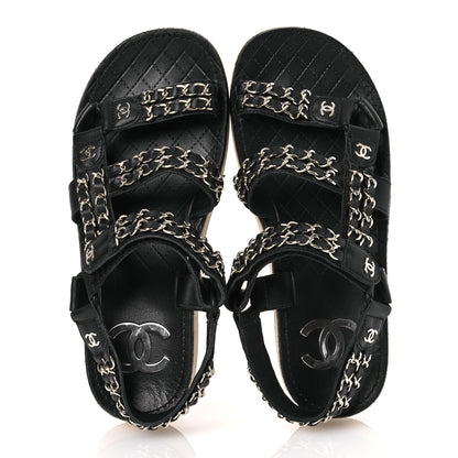 Chanel Lambskin Chain Sandals 35 Black 2 of 15