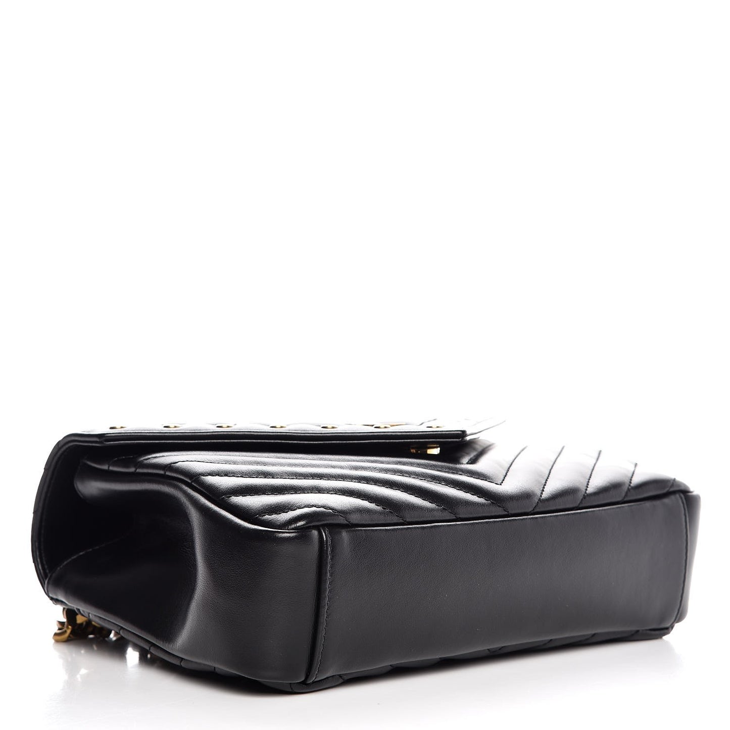 Calfskin Matelasse Chevron Studded Monogram Medium College Bag Black