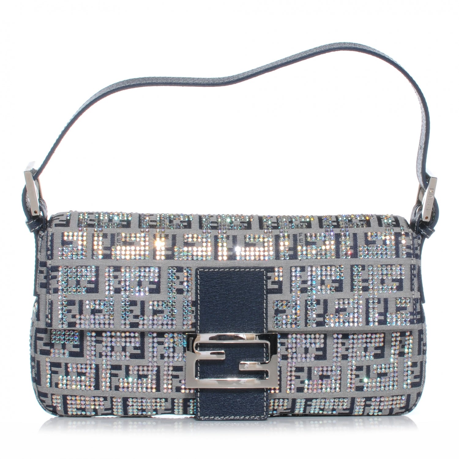 Fendi Zucchino Crystal Baguette Navy 1 of 8