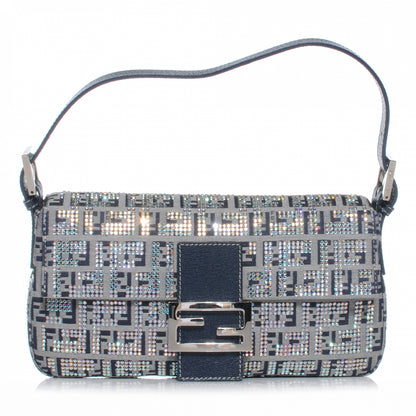 Fendi Zucchino Crystal Baguette Navy 1 of 8