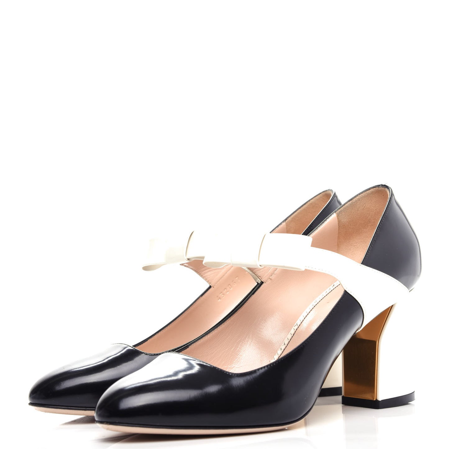 Polished Calfskin Nimue Bow Mary Jane Pumps 40 Black White